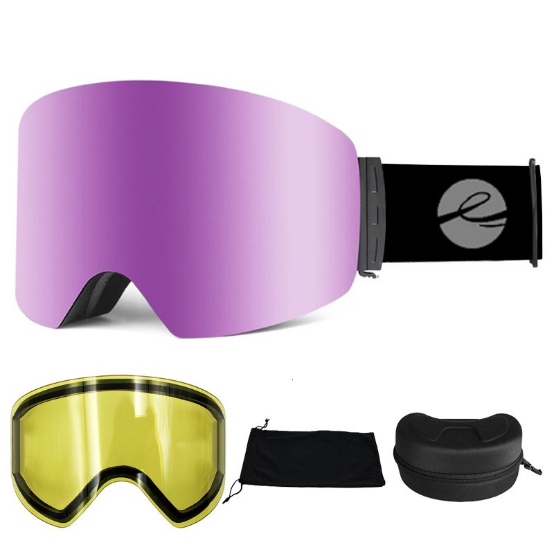 caja de color púrpura y lente