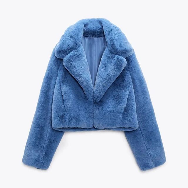 blue fur coat