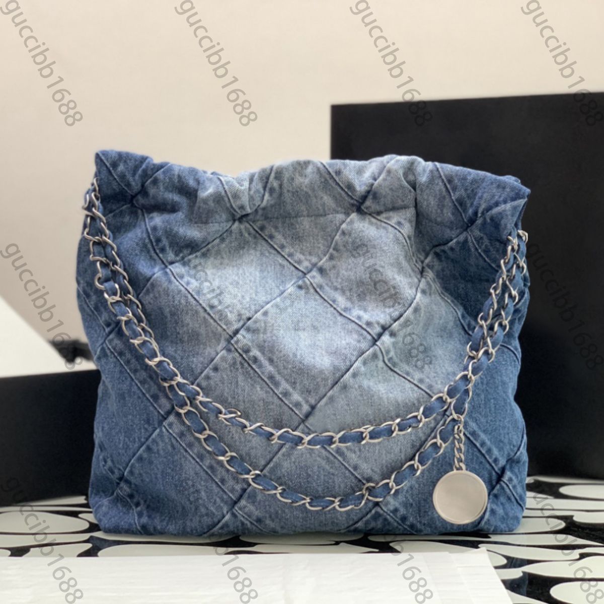 10A Mirror Quality Designers Blue Denim Bags Small Quilted Tote 22