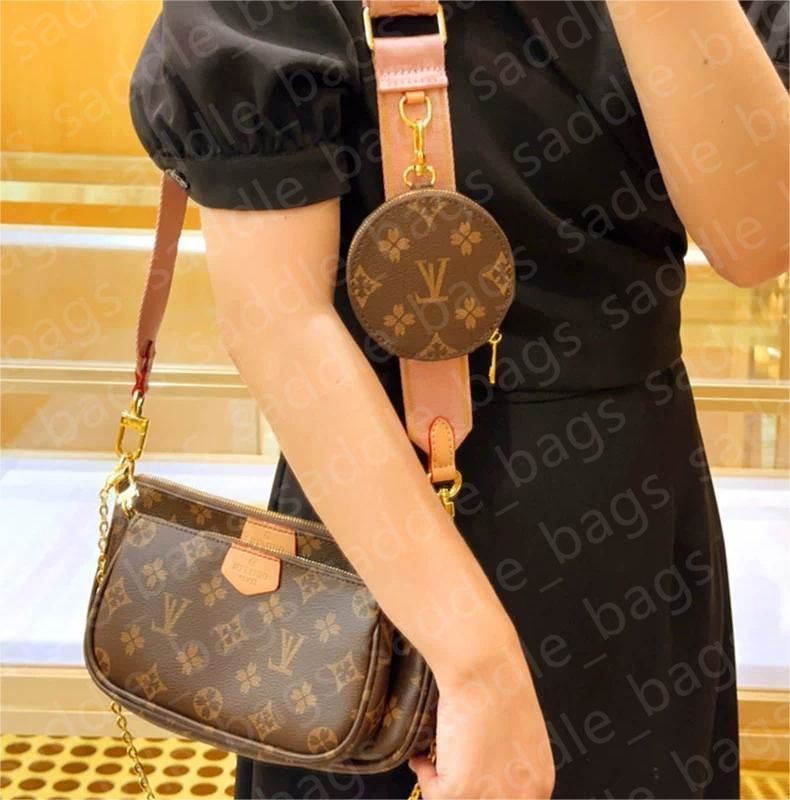 Multi Pochette Accessories Sling Bag With Zipper Closure Metal Chain Coin  Pouch 3 Combo Set With