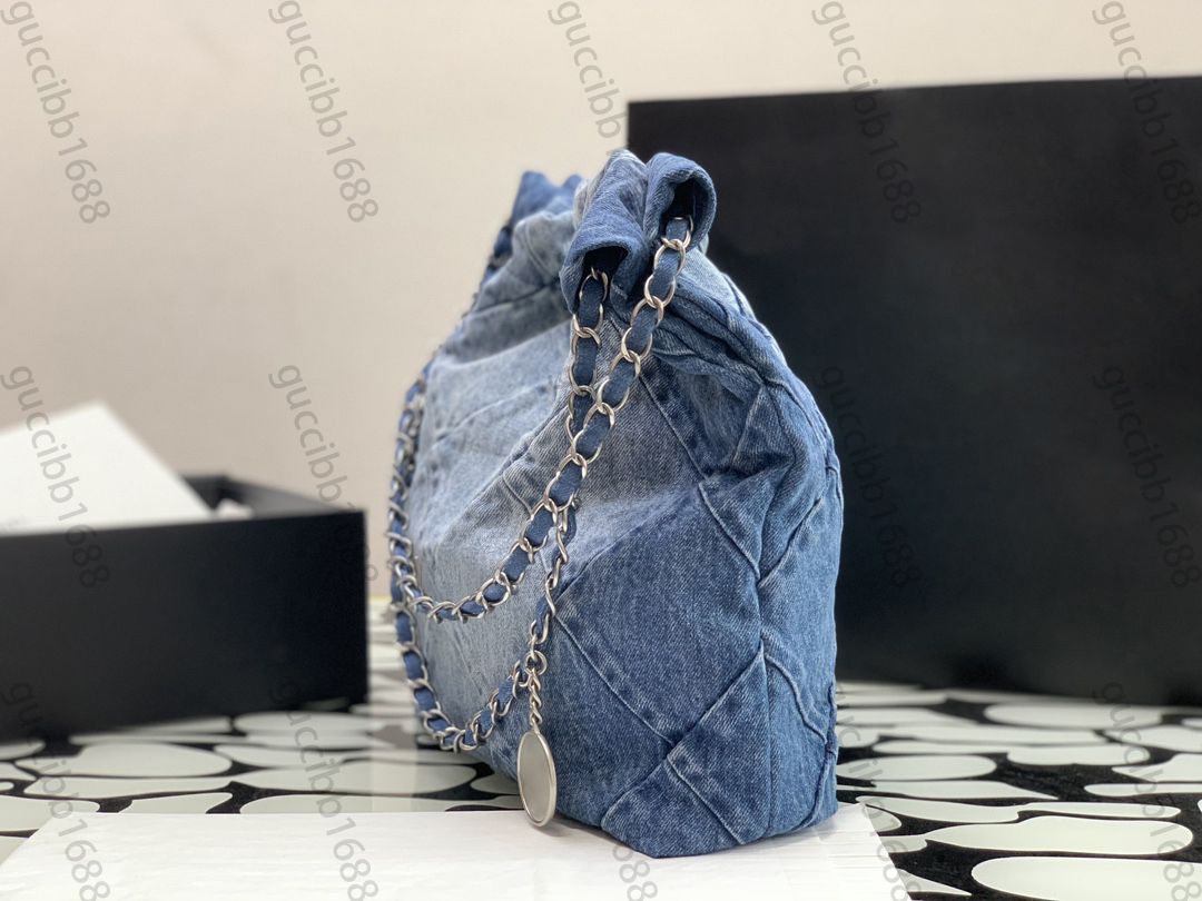10A Mirror Quality Designers Blue Denim Bags Small Quilted Tote 22
