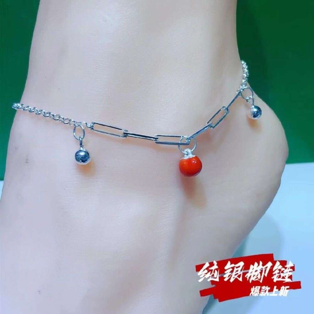 New Pure Silver Feet Chain Red Apple