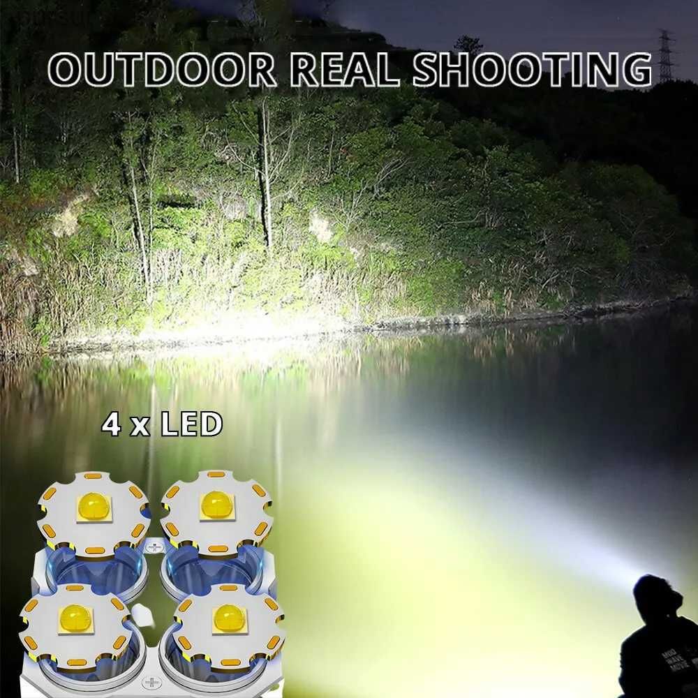 High Power LED Flashlights Camping Torch With 4 Lamp Beads And COB