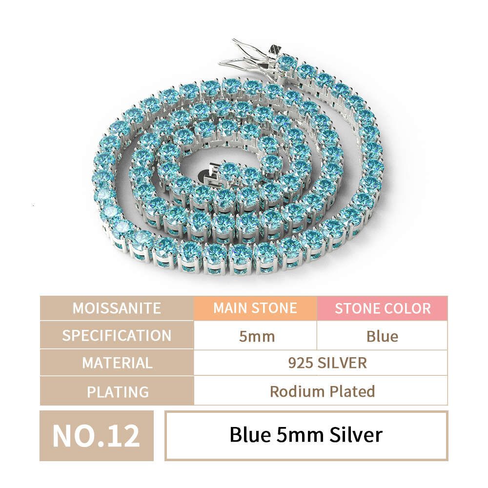 5 мм цепь + синий moissanite-22 дюймов