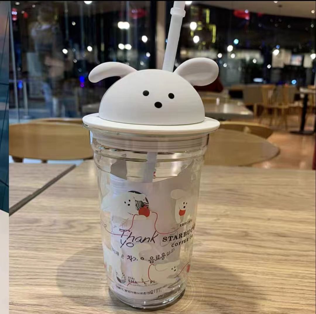 White puppy glass cup355ml