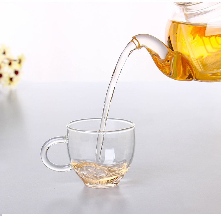 Personal Clear Heat Resistant Borosilicate Glass Teapot Tea Set & Infuser  400ml and 4 Handle Tea Cups