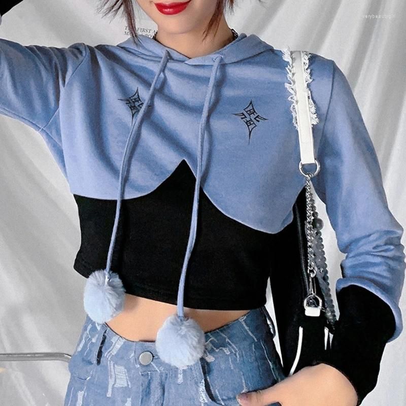 Womens Colorblock Long Sleeve Hoodie Drawstring Sweatshirt Pullover Tops  Blouse