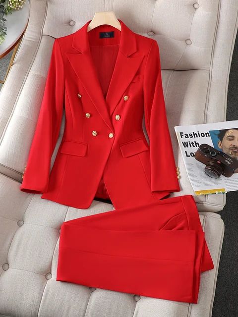 red pant suit