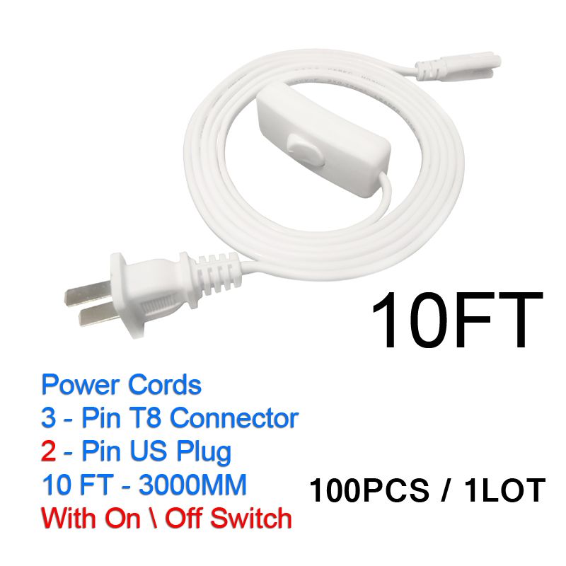 10FT 2PIN US Power Cords With Switch