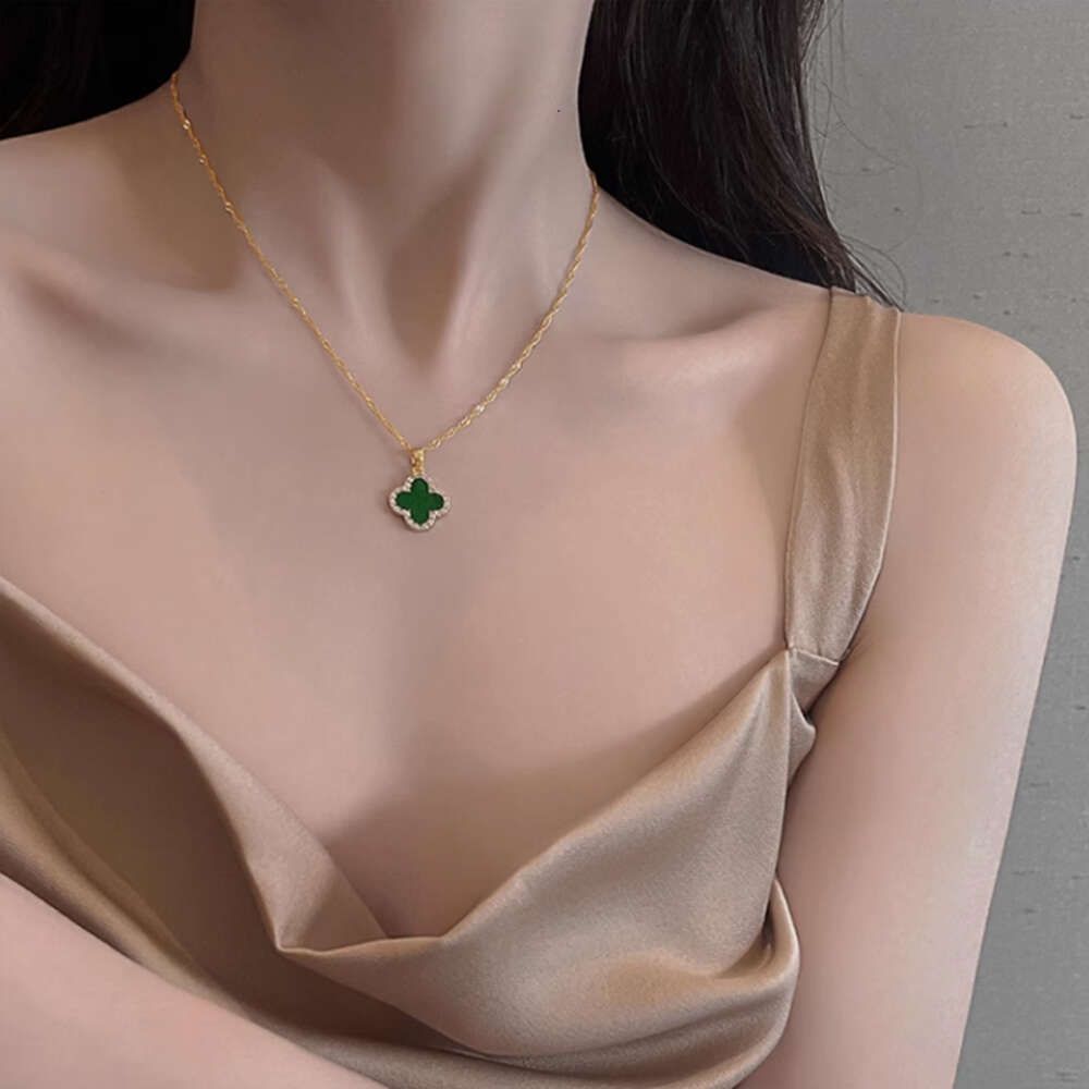 Green Four Leaf Grass Necklace