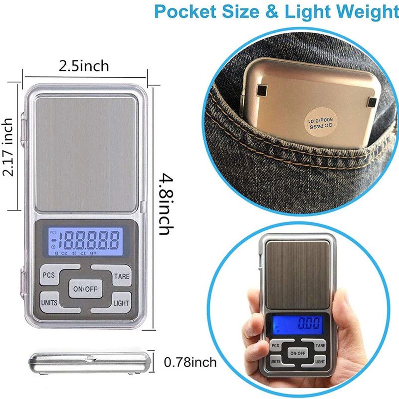 Electronic Digital Pocket Scale 0.01g Precision Mini Jewelry Weighing Scale  Backlight Scales 0.1g for Kitchen 100/200/300/500g