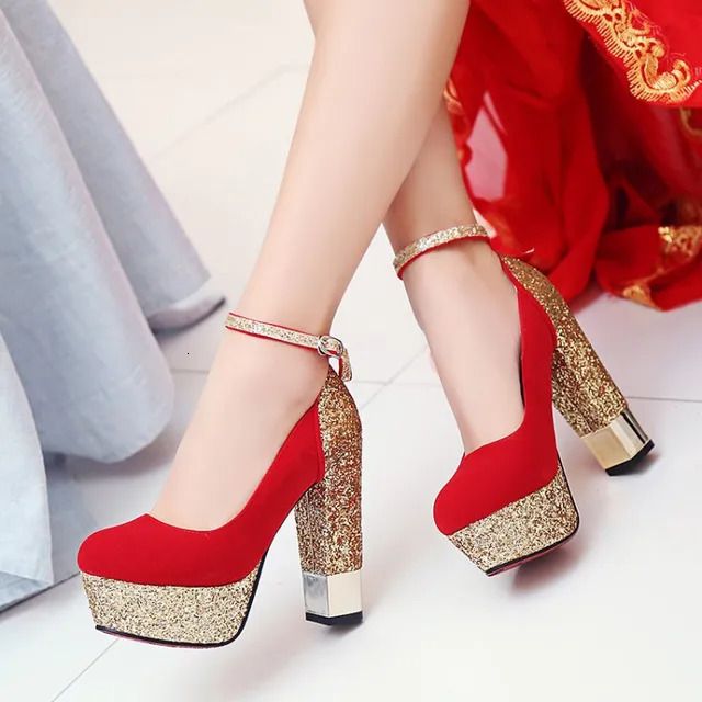 glitter red pumps