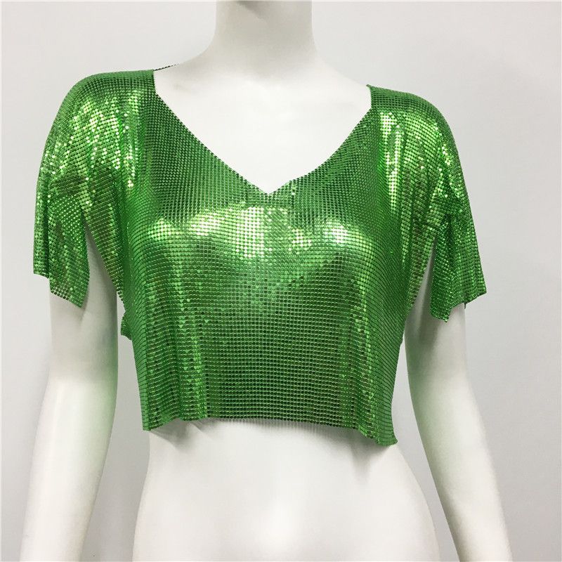 green-v neck