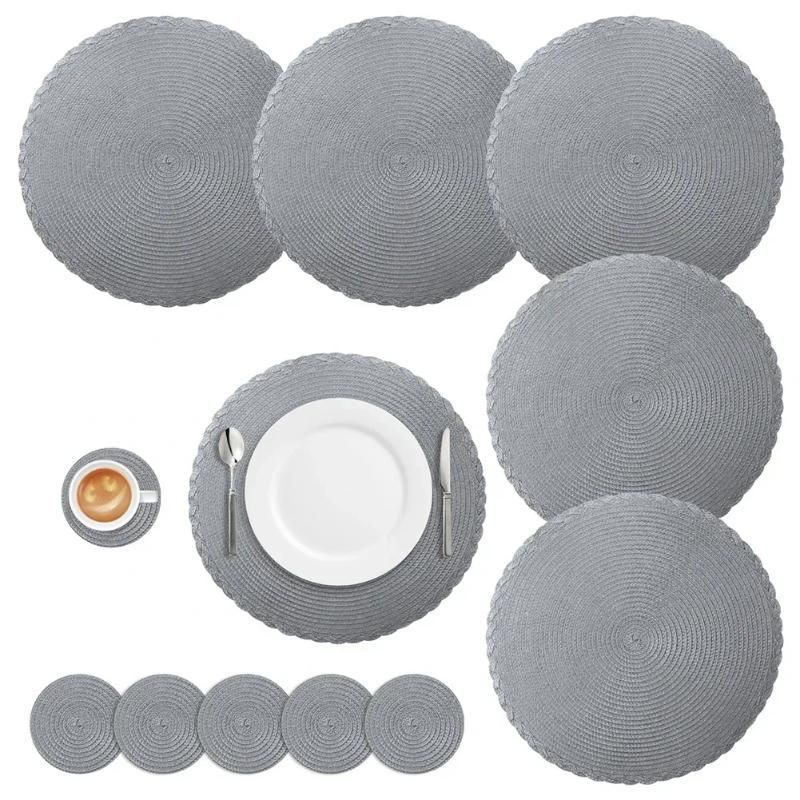 6xPlacemat 6xCoaster Round CHINA Grey