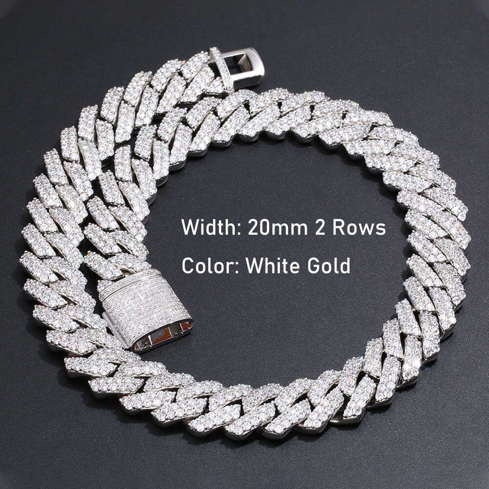 20mm 2 rangées-or blanc-8 pouces (bracelet)