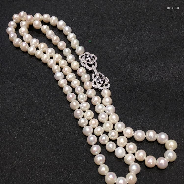 Ketten verkaufen 8-9mm 60cm weiße natürliche Süßwasserperlenkette lange Pulloverkette Modeschmuck_voghion.com