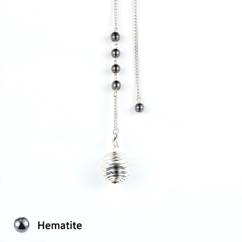 Ketjut Na Metal Spring Ball Reiki Luonnollinen hematiitti Tiikerinsilmä Laavakivi Jalokivi Heilurit Ennustukseen Miehet ja Naiset_voghion.com