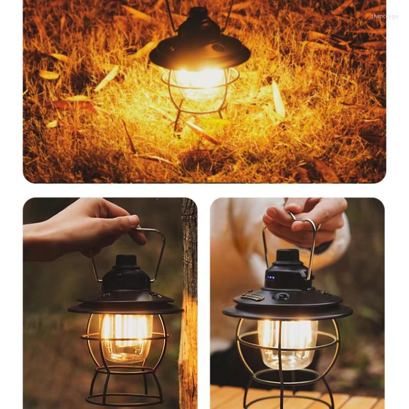 Vintage Camping Lamp Type-C USB Charging 2000mAh Portable Camping