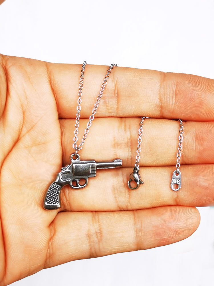 Kedjor 1 st. Gjutna pistol rostfritt stål hänge halsband antik sier retro halsband för kvinnor män festsmycken_voghion.com