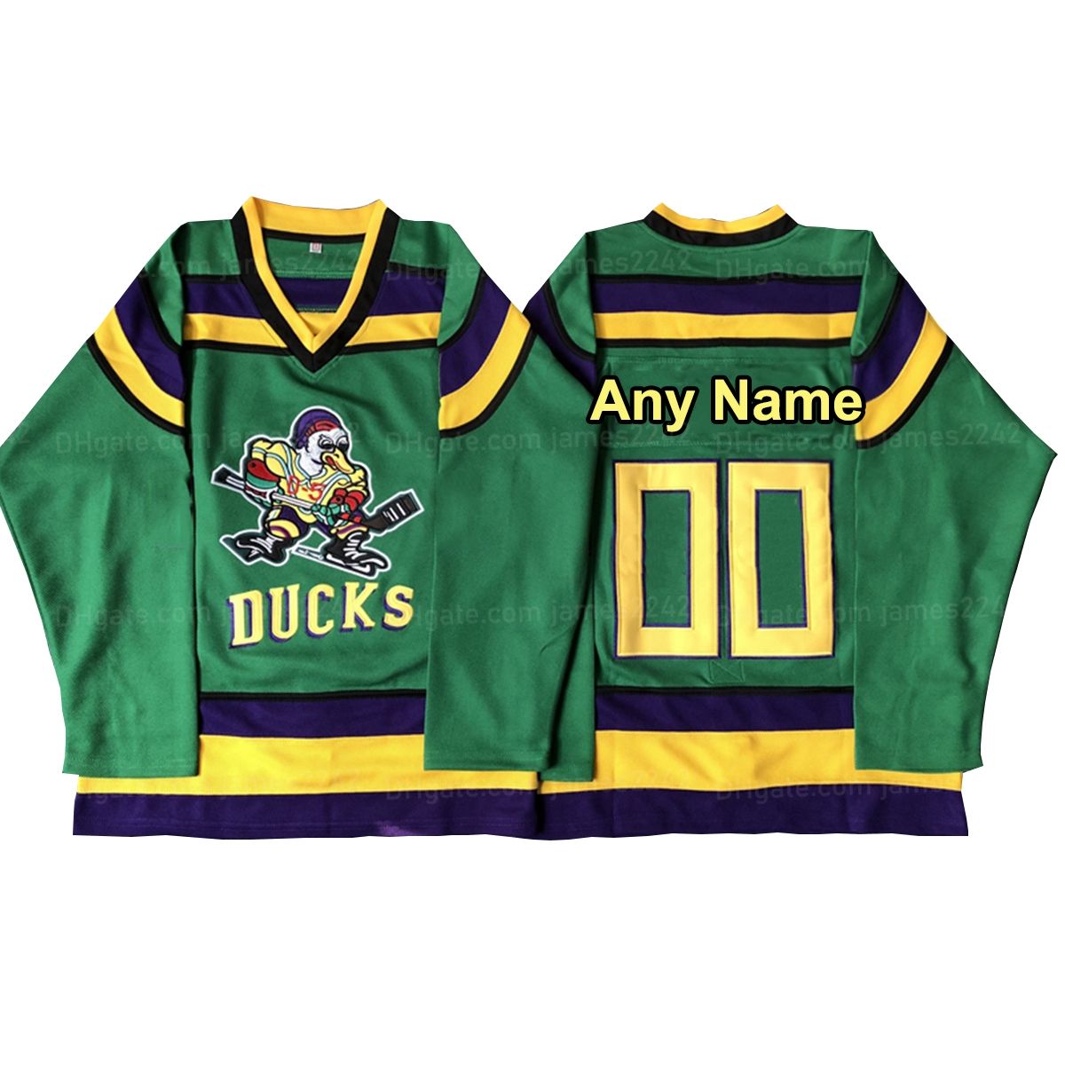 Villa Mighty Ducks Jersey #96 Charlie Conway #99 Adam Banks #33 Greg Goldberg #66 Gordon Bombay Movie Hockey Jersey White Green (99 Green, Large)