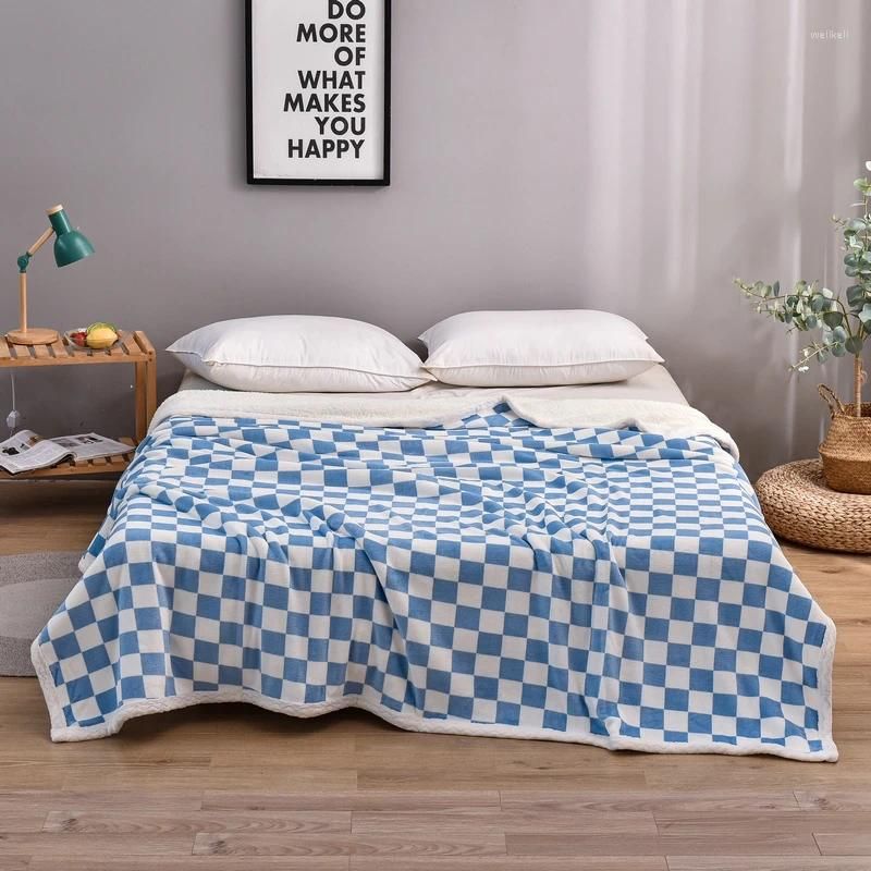 Blankets Online Red Chess Plate Lamb Plush Blanket Set Gold Sable Single Person Twin MT006