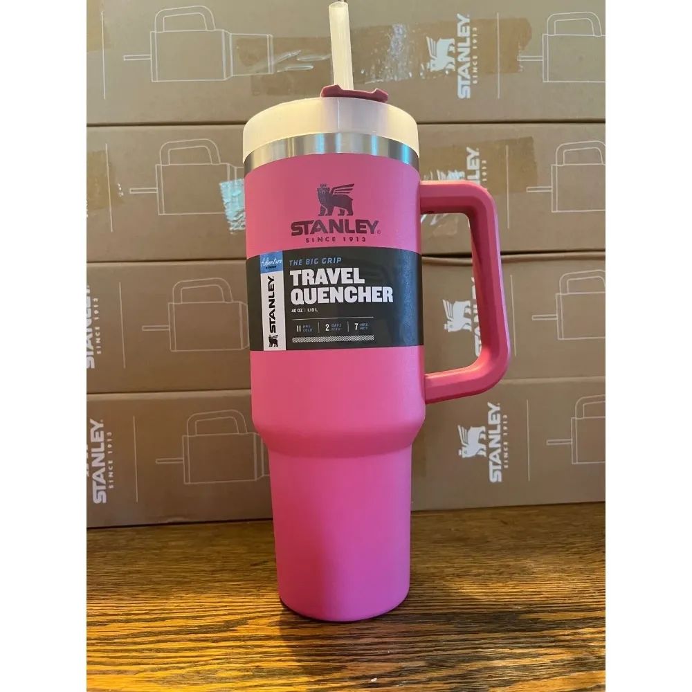 Vaso De Acero Inoxidable Stanly Pink De 40 Oz Con Mango De Logotipo, Tapa  De Paja, Jarra De Cerveza De Gran Capacidad, Botella De Agua, Recubrimiento  En Polvo, Camp2792 Para Exteriores De