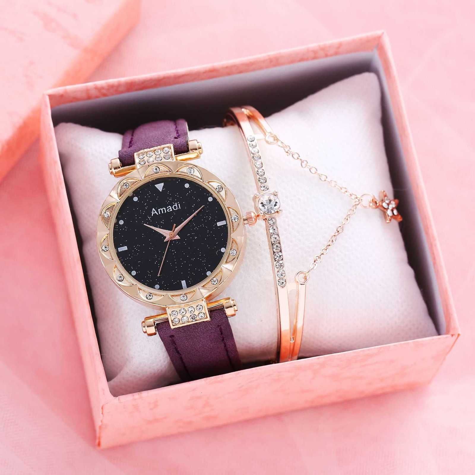 Montre violette + bracelet + boîte