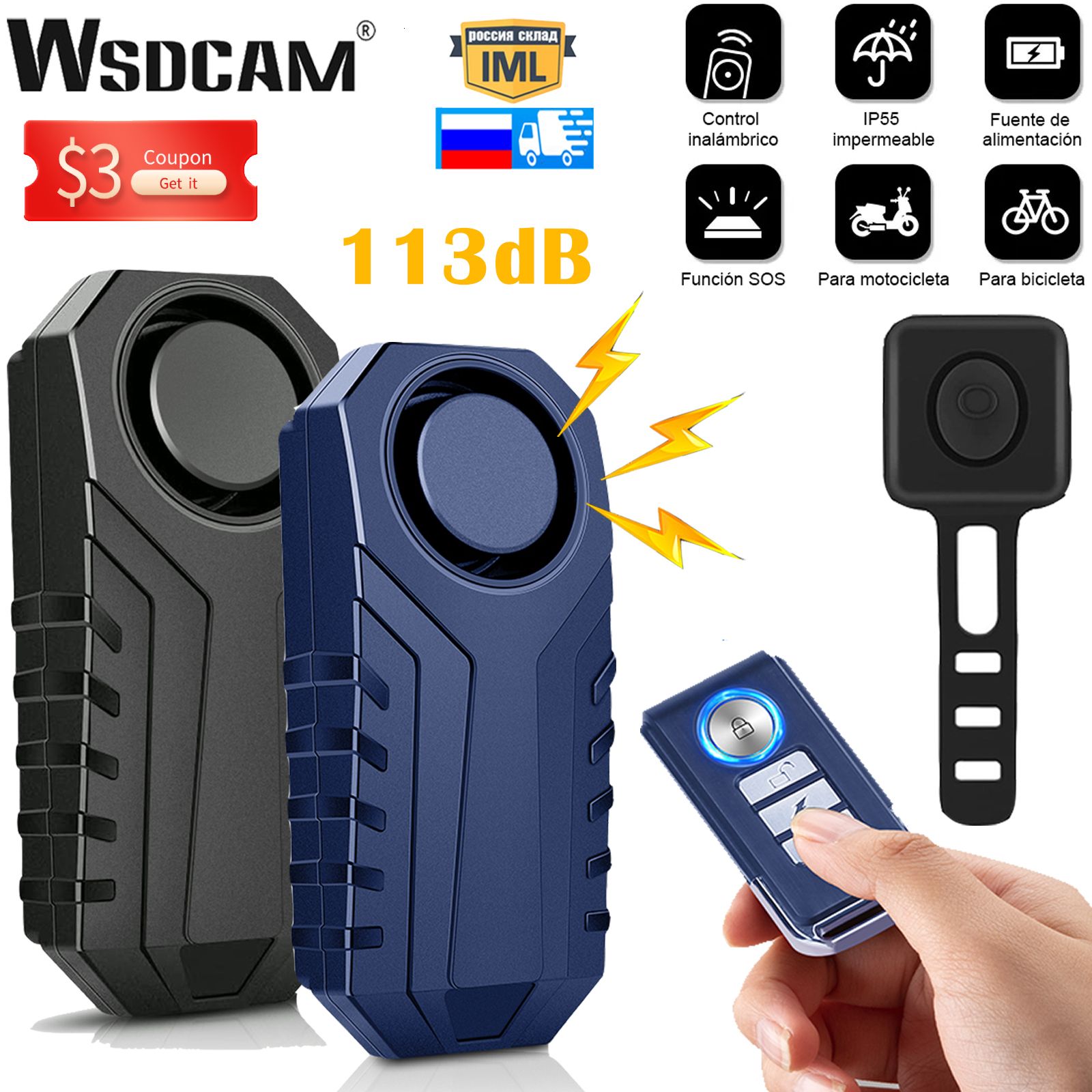  wsdcam 113dB Bike Alarm Wireless Vibration Motion