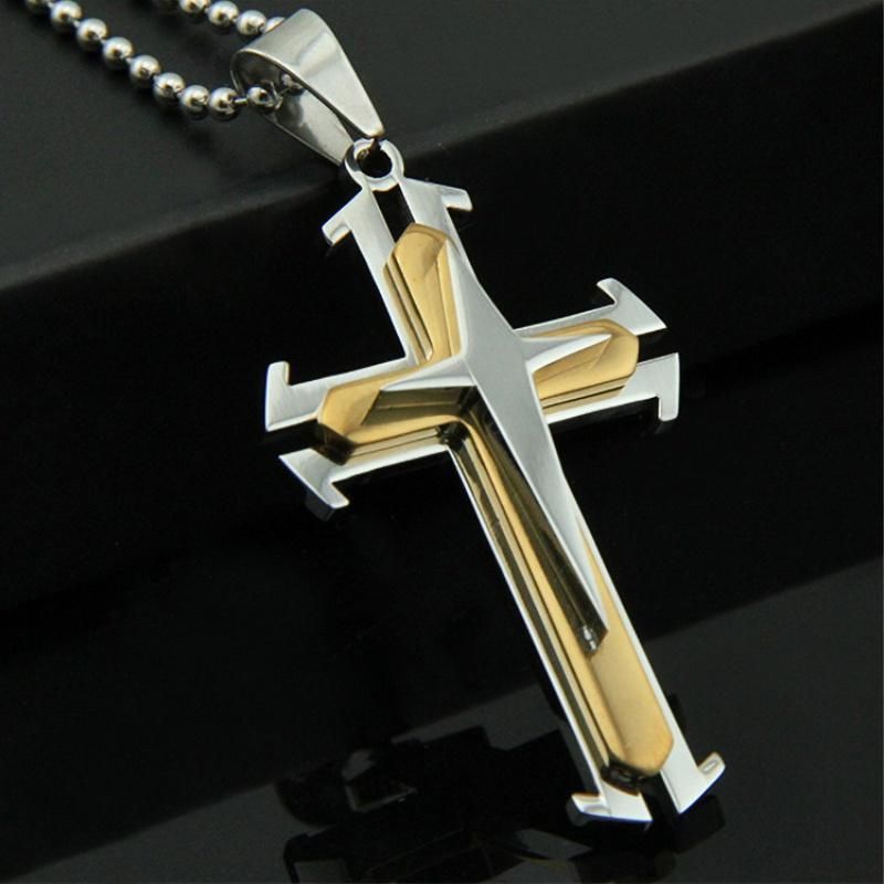 Collier pour homme avec pendentif en forme de croix et chaîne en plaqué or_voghion.com