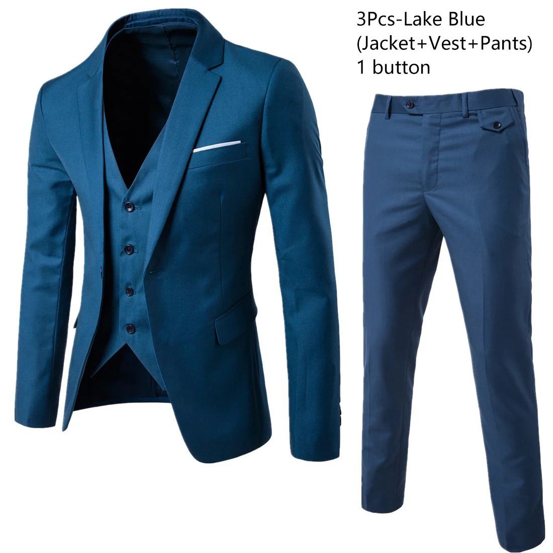 costume 3 pièces bleu lac