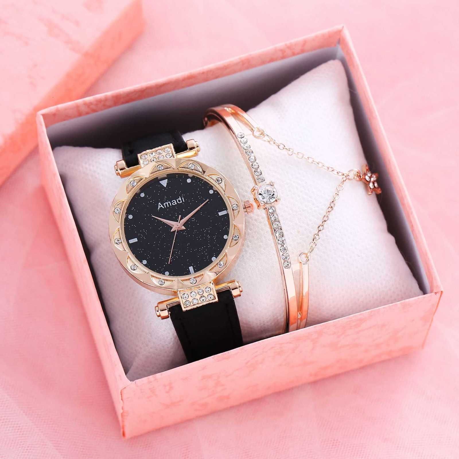 Zwart horloge + armband + doos