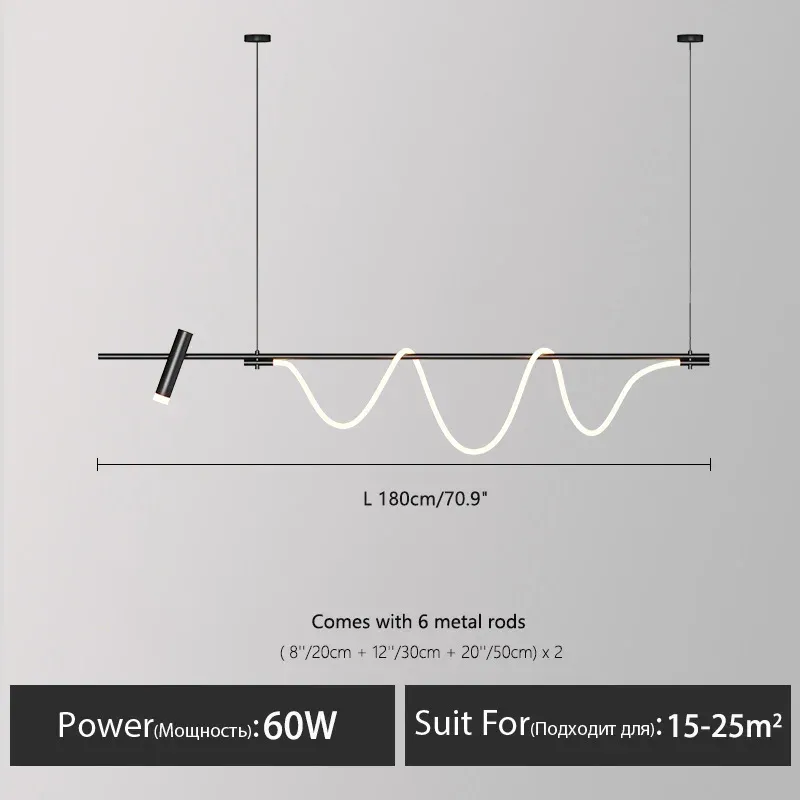 Luz cálida 3000K negro L180cm