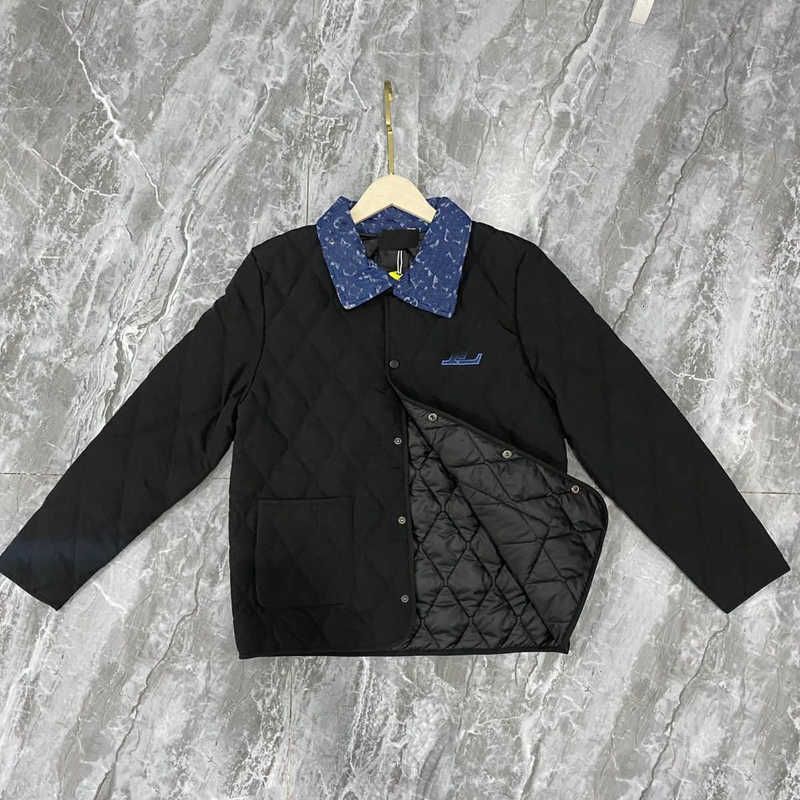 Blue Denim Collar Cotton Jacket Black