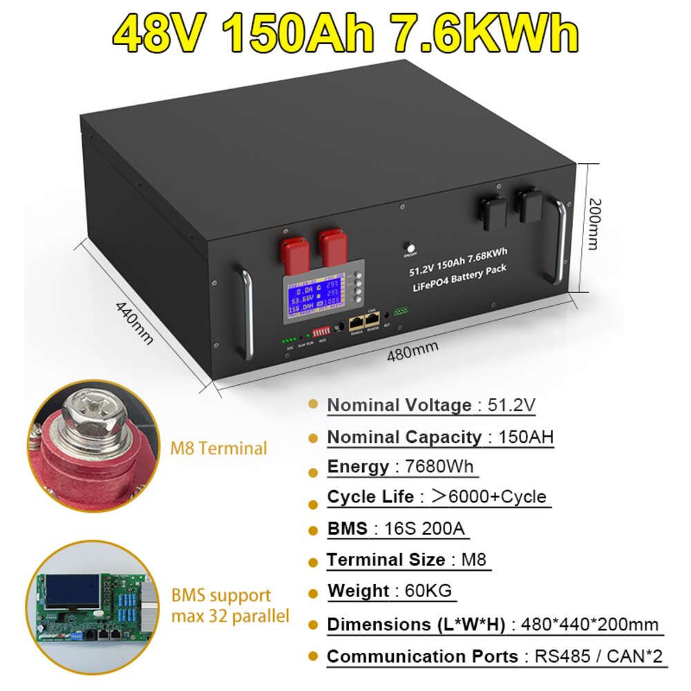 48 V, 150 Ah, 7,6 kWh