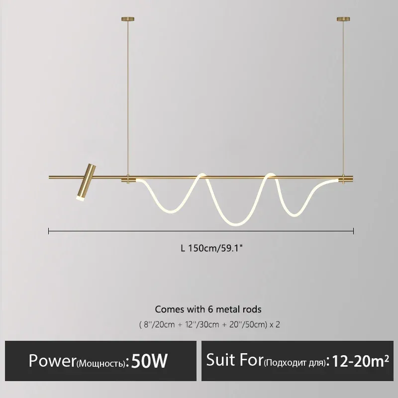 Luz cálida 3000K dorada L150cm