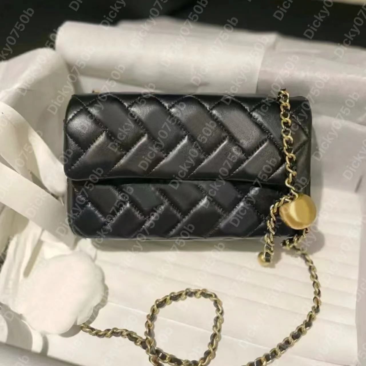 20cm golde ball black lambskin