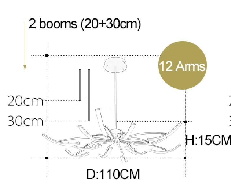 12 Bras Couleur Or Dimmable Rc avec App