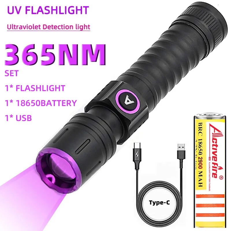 365uv Flashlight Set-Zoom-18650 Lithiu