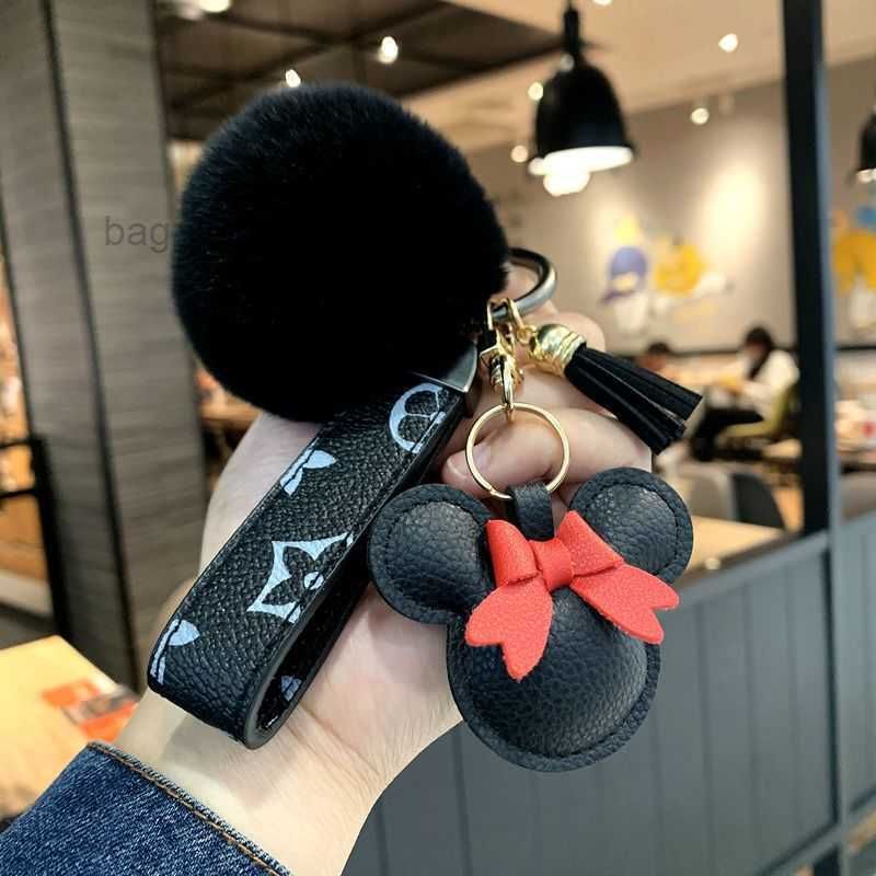 Creative Kawaii Pompom Leather Bow Keychain Fashion Rabbit Hair