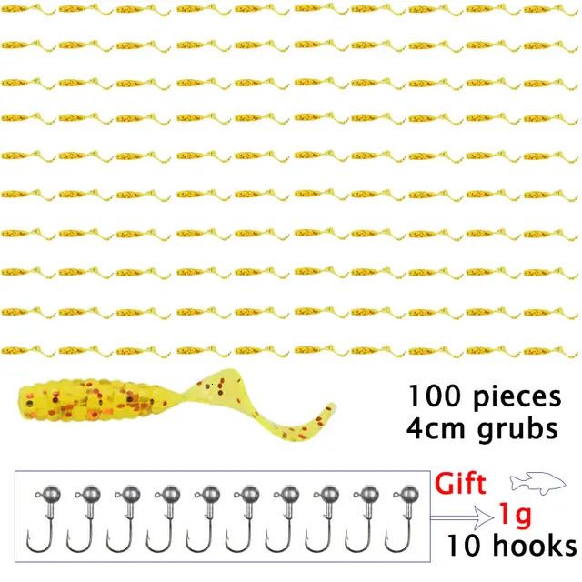 Yellow-100grubs 10hooks1g