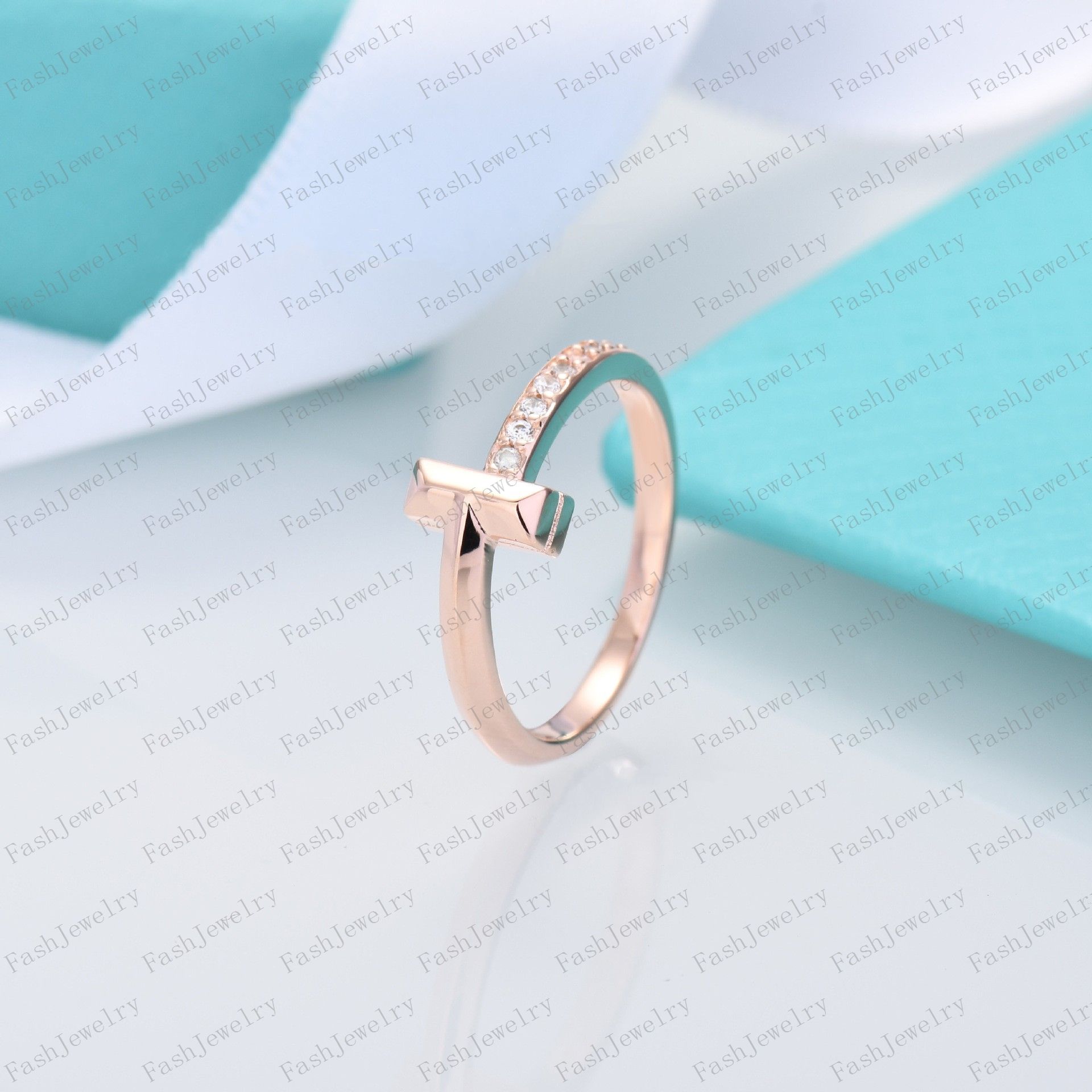 Rose gold narrow half diamond