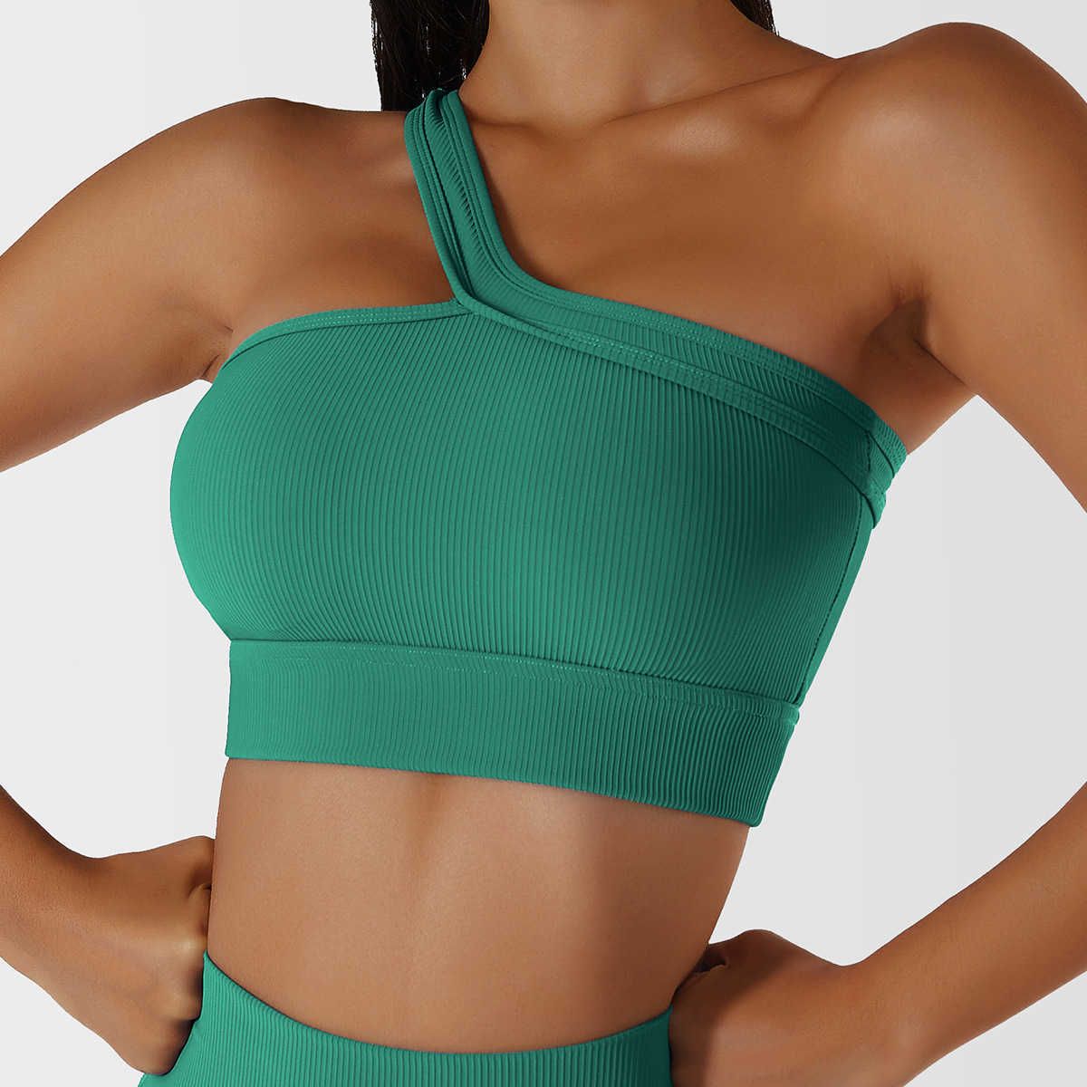 green one shoulder bra