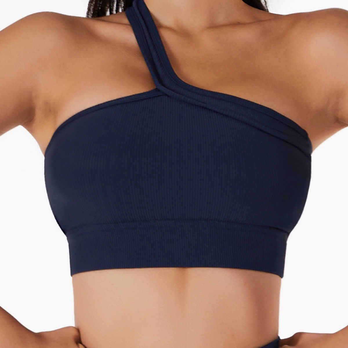 navy one shoulder bra