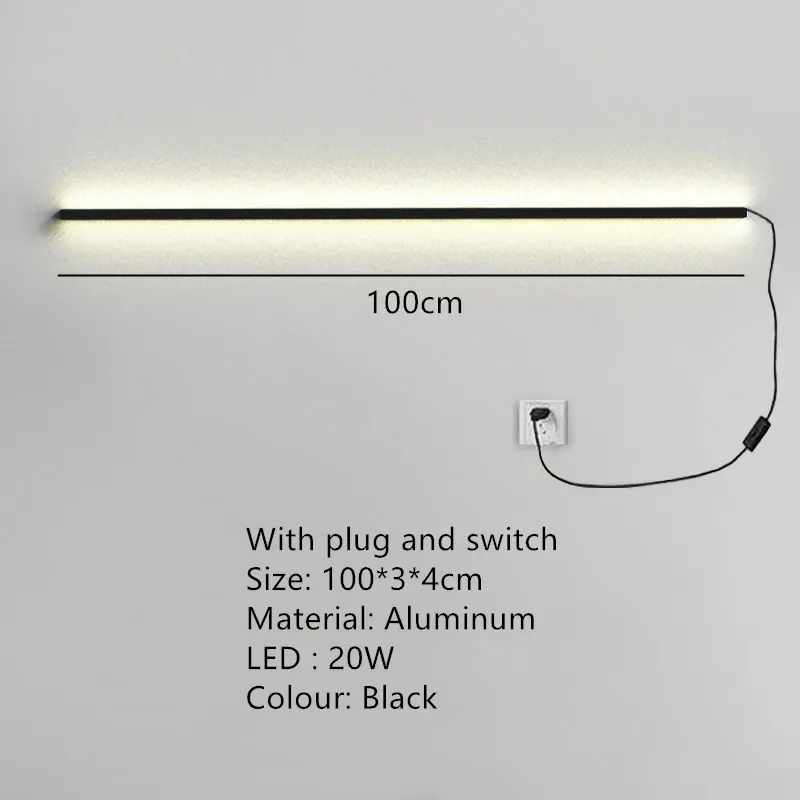 Luce calda 100 cm-Nero-Interruttore