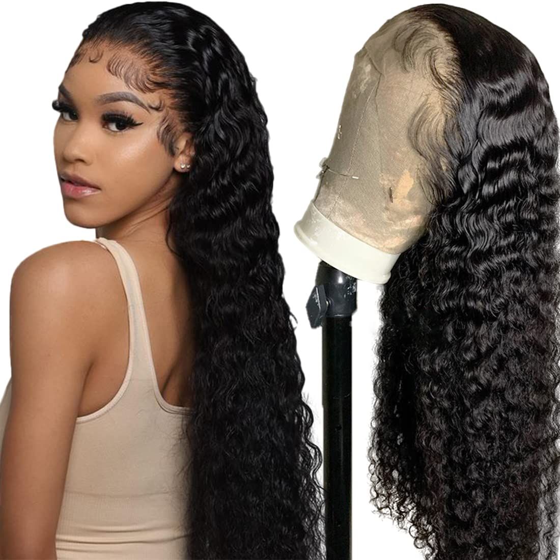 Deep Wave Lace Frontal Human Hair Wig 4x4 5x5 6x6 detail view 1