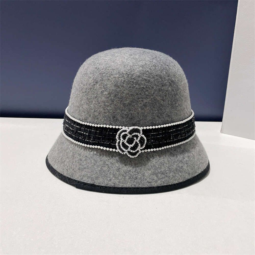 grey camellia flower wool pot hat