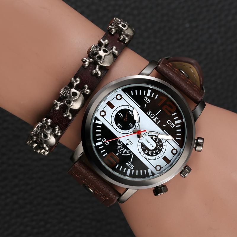 New Men Watch Luxury Bracelet Set Fashion Business Brown Nylon Quartz Wrist  Watches for Men Gift Set Relogio Masculino