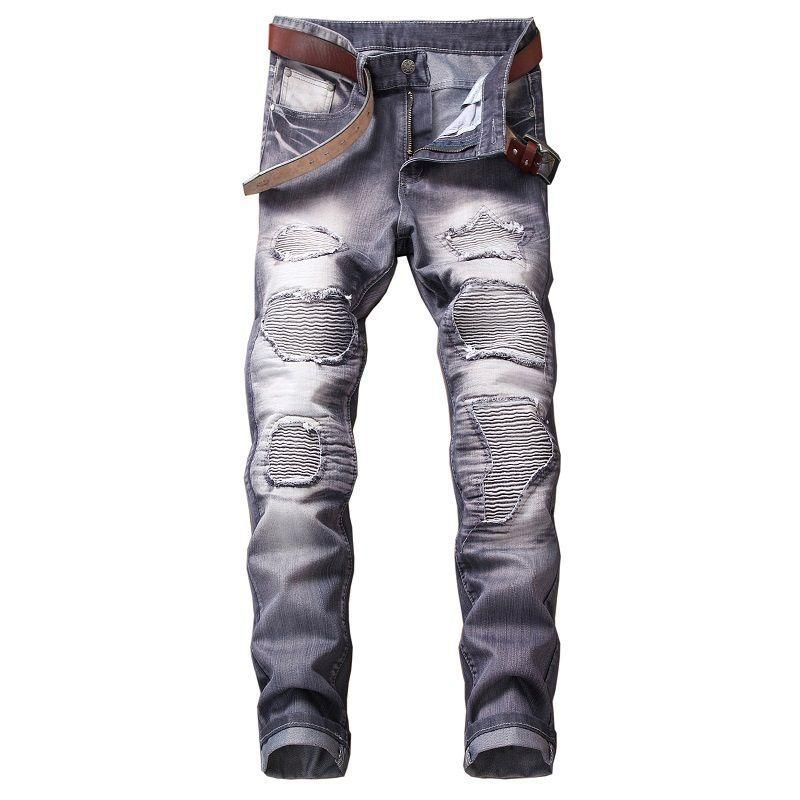 Men's Jeans Green Denim Biker Jeans Skinny New Runway Distressed Slim  Elastic Homme Hip Hop Military Motorcycle Cargo Pants