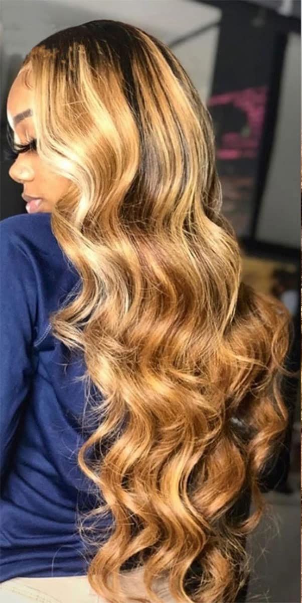 Glueless Hd Lace Wig Dark Brown with Blonde Highlights Body Wave