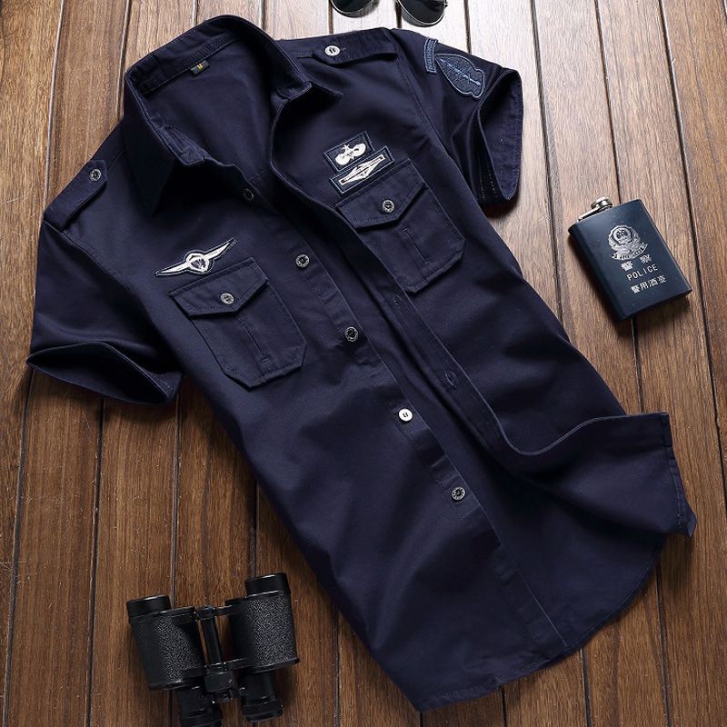 blue military shirt